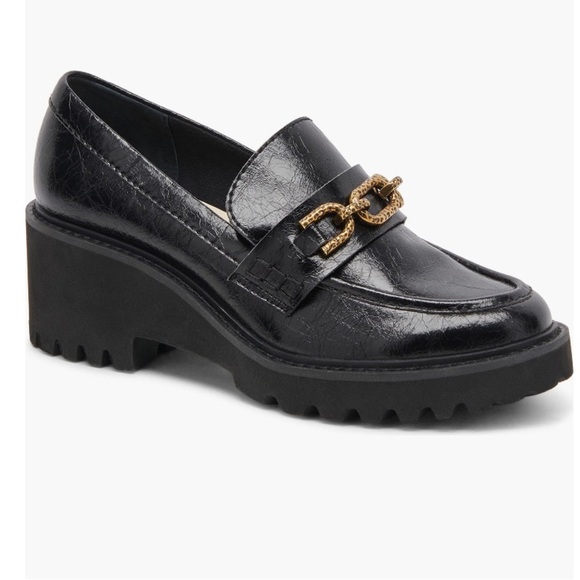 Dolce Vita Black Loafers with Gold Chain Detail Size 7.5 - Picture 1 of 7